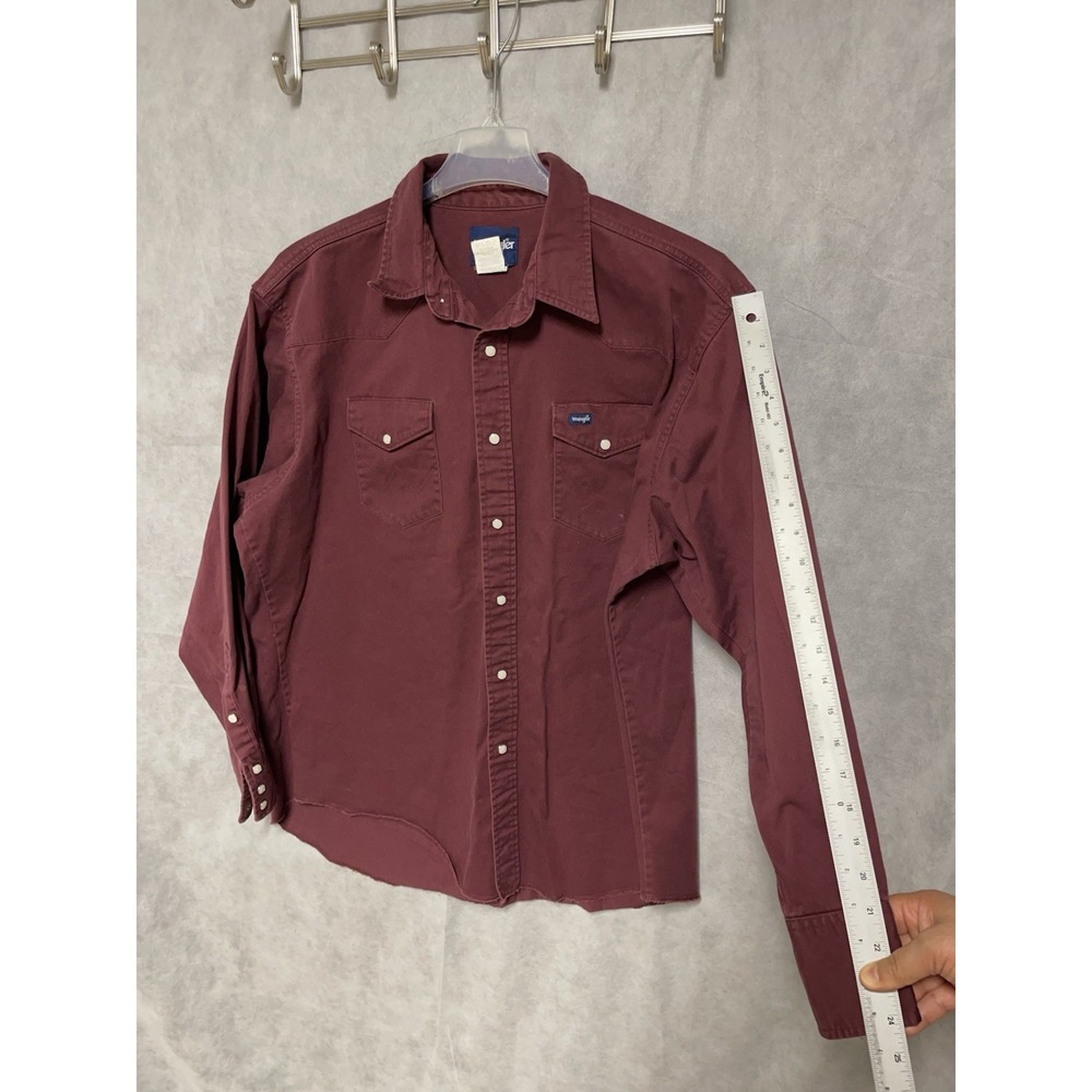 VTG Wrangler Shirt Men 2XL Burgundy Heavy Twill Button Up Cowboy Cut Work Casual - Picture 4 of 8